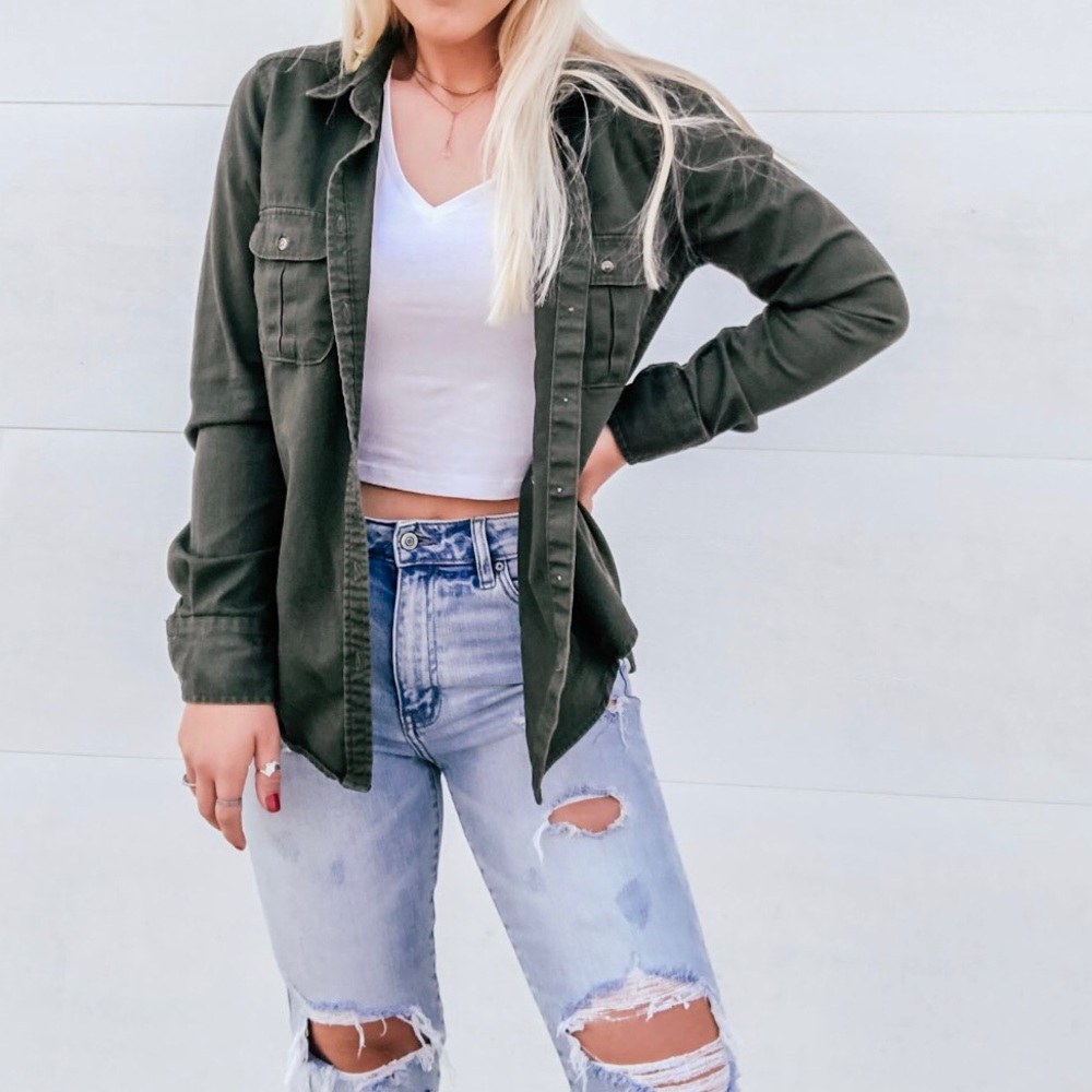 Olive green button up shirt